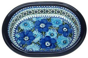Ceramika Artystyczna Polish Hand Painted Oval Covered Baking Dish 10" x 7.25" x 4.25" (Brown and Yellow Flowers) N5