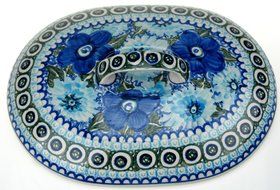 Ceramika Artystyczna Polish Hand Painted Oval Covered Baking Dish 10" x 7.25" x 4.25" (Brown and Yellow Flowers) N6