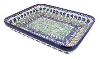 Polish Pottery Aztec Flower Large Rectangular Baker