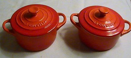 Le Creuset Stoneware Petite Round Casserole, 8-Ounce, Flame - Set of 2