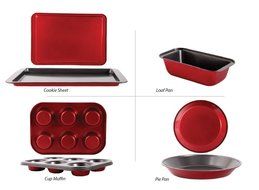 Sunbeam Gibson Home Sunbeam Confection Non-Stick 4 Piece Bakeware Set, Red N2