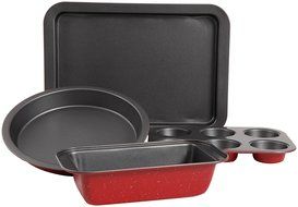 Sunbeam Gibson Home Sunbeam Confection Non-Stick 4 Piece Bakeware Set, Red N3