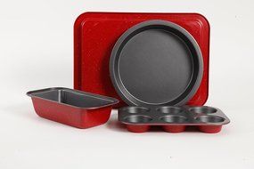 Sunbeam Gibson Home Sunbeam Confection Non-Stick 4 Piece Bakeware Set, Red N4