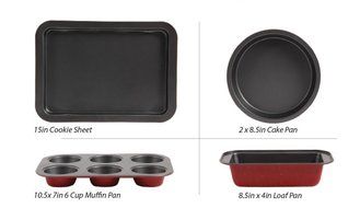 Sunbeam Gibson Home Sunbeam Confection Non-Stick 4 Piece Bakeware Set, Red N5