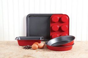 Sunbeam Gibson Home Sunbeam Confection Non-Stick 4 Piece Bakeware Set, Red N6