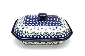 Polish Pottery Baker - Rectangular Covered - Large - Bleeding Heart