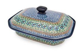 Polish Pottery Mardi Gras Large Covered Baker