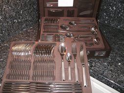 SWISS Casseroles Cookware set - Flatware set - RETAIL $4950 - Dinnerware Dinner set Warranty Cutlery Silverware... N5
