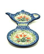 Polish Pottery Tea Bag &amp; Mug Holder - Crimson Bells