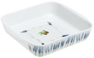 Pillivuyt Garrigue Square Baker, 8.75 inch, White/Lavender &amp; Olive foliage