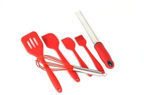 Premium Non Stick Silicone Baking Mats Set-2 Pack with 5 Kitchen Utensils + Zester/Grater Red N3