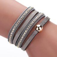 AutumnFall Women Bohemian Bracelet Woven Braided Handmade Wrap Cuff Magnetic Clasp (Gray)