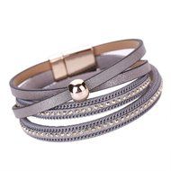 AutumnFall Women Bohemian Bracelet Woven Braided Handmade Wrap Cuff Magnetic Clasp (Gray) N2