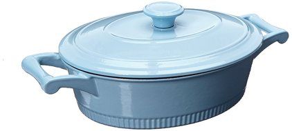 KitchenAid KCTI30CRGB Traditional Cast Iron Casserole Cookware, 3 quart - Glacier Blue