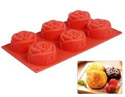 Creative Rose Shape Silicone Cake Chocolate Mold Tray (Red) by Preciastore
