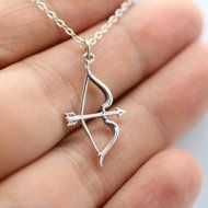 Bow and Arrow Necklace - Antique Silver - Archery Archer Charm Jewelry NEW N2