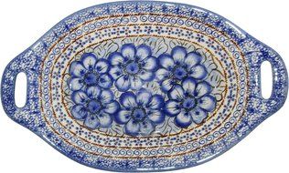 Boleslawiec Stoneware - Polish Pottery Serving or Baking Dish with Handles - Eva's Collection "Blue Garden"