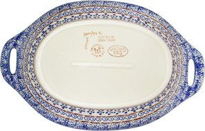 Boleslawiec Stoneware - Polish Pottery Serving or Baking Dish with Handles - Eva's Collection "Blue Garden" N3