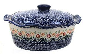 Polish Pottery Garden Bouquet Oval Baker with Lid