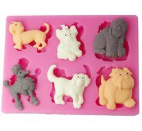 FOUR-C Silicone Cake Mold Pets Dogs Cake Embossing Mould Color Pink