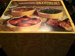 Complete 6 Piece Set Early 1970s Corning Ware P-22-6 " HARVEST " - 3 Sizes in ORIGINAL BOX !!!