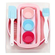 Vonshef 18 Piece Silicone Bakeware Baking Set - Cupcake, Round Cake, Bread Molds, Icing Decorator + Spatula &amp;... N5