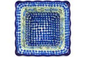 Polish Pottery Square Bowl 9-inch Lady Blue Roses UNIKAT N2