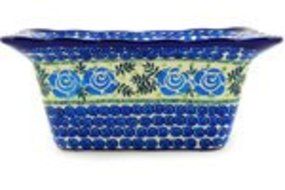 Polish Pottery Square Bowl 9-inch Lady Blue Roses UNIKAT N3