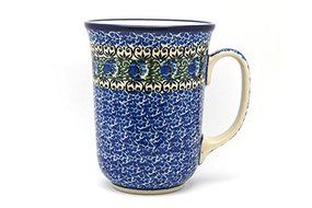 Polish Pottery Mug - 16 oz. Bistro - Peacock Feather