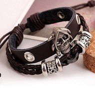 Top Sale Women Men Gothic Skull Studded Charm Bracelets Black Leather Bangle