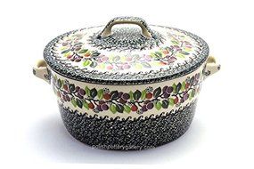 Polish Pottery Baker - Round Covered Casserole - Burgundy Berry Green