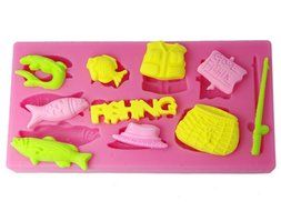 FOUR-C Silicone Molds Fishing Tools Cake Design Moulds Color Pink