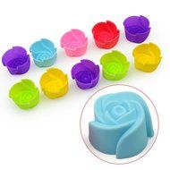 RHX 10 Silicone Rose Chocolate Muffin Cookie Cup Cake Baking Mold Cake Decorating Supplies DIY N2