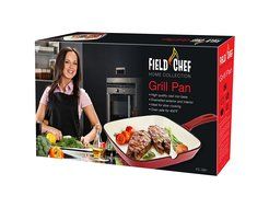 Field Chef Red 10.75&rdquo; Square Enameled Cast Iron Grill Pan - Ribbed Bottom For Low Fat, Restaurant Quality Caramelized... N3