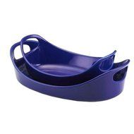 Bubble and Brown Oval Bakers in Blue (Set of 2)