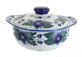 Polish Pottery Forget Me Not Round Covered Baker