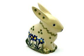 Polish Pottery Rabbit Figurine - Blue Spring Daisy Pattern