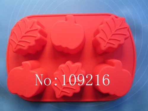 Creativemoldstore 1pcs 6-Holes Pumpkin&Leaves Silicone Cake/Jelly/Puddin/Ice/Candy Baking Pan DIY Mold