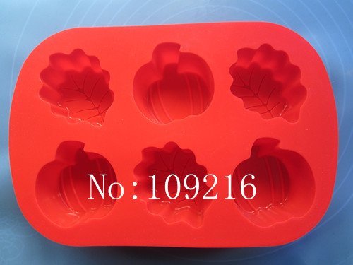 Creativemoldstore 1pcs 6-Holes Pumpkin&Leaves Silicone Cake/Jelly/Puddin/Ice/Candy Baking Pan DIY Mold N2