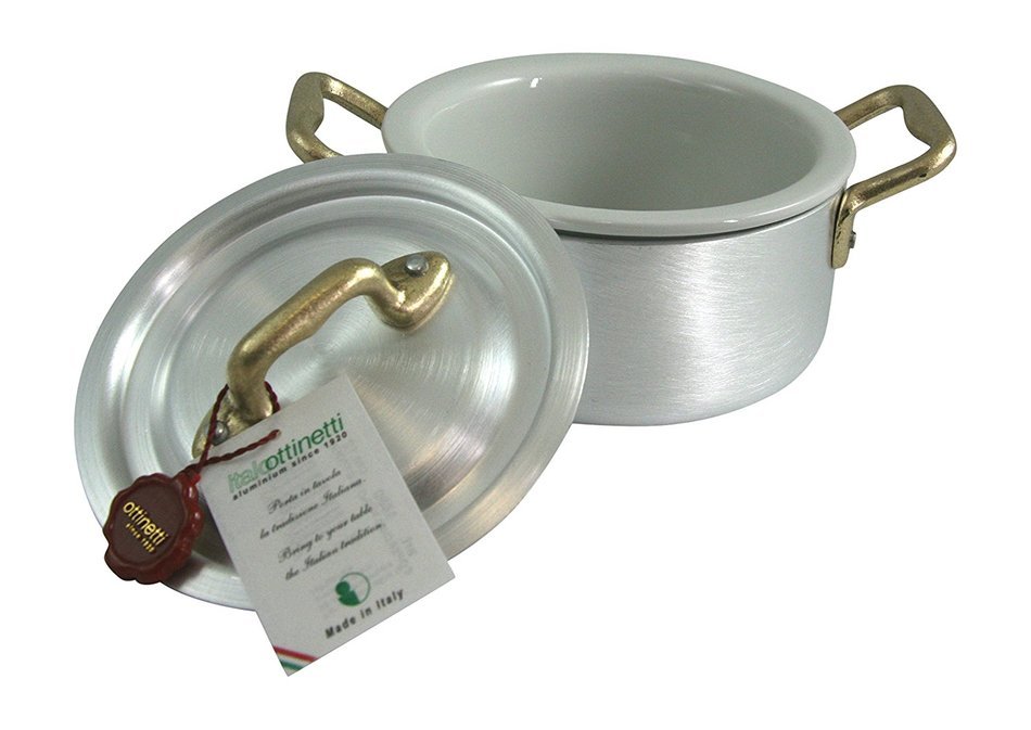 Ottinetti Ottinetti Brushed Aluminum Casserole With Copper Handles, Lid & Ceramic Insert, 12-cm / 4.7-in, 4.7-...