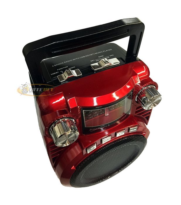 Supersonic SC-1390BT Rechargeable Speaker with AM/FM/SW1-2/Bluetooth/USB/SD/AUX Input RED N3