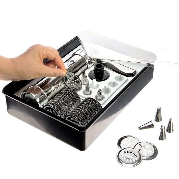Cookie Press Kit, Includes Storage Case with 25 Seasonal Discs & 8 Icing Tips, Plus FREE Recipes, Helpful Tips...