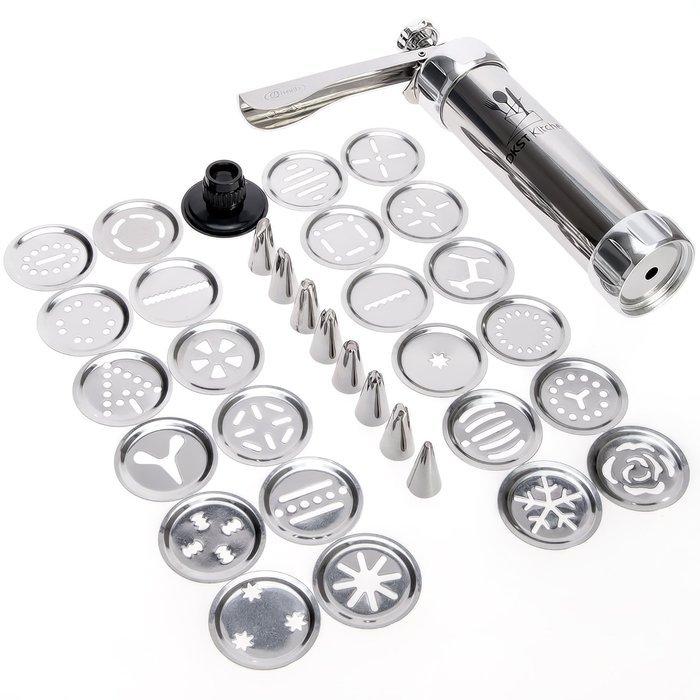 Cookie Press Kit, Includes Storage Case with 25 Seasonal Discs & 8 Icing Tips, Plus FREE Recipes, Helpful Tips... N4