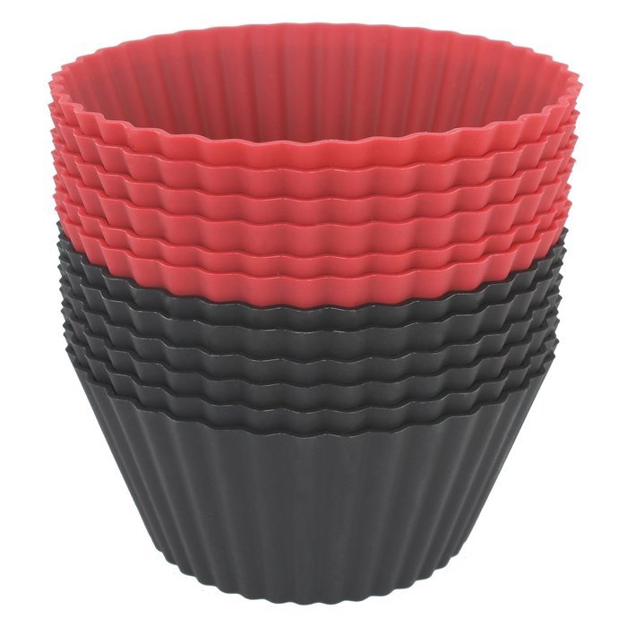 Freshware CB-321RB 24-Pack Silicone Jumbo Rectangle Round Reusable Cupcake and Muffin Baking Cup, Black and Red... N7