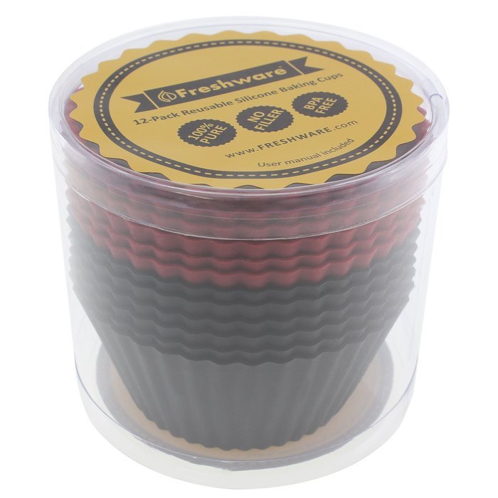 Freshware CB-321RB 24-Pack Silicone Jumbo Rectangle Round Reusable Cupcake and Muffin Baking Cup, Black and Red... N9