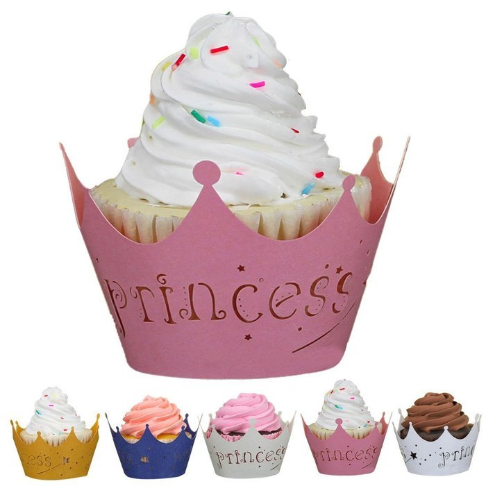 Voberry&reg; 50pcs Princess Crown Cupcake Wrappers Cases Wedding Christening Baby Girl Shower Party Cake Decoration... N2
