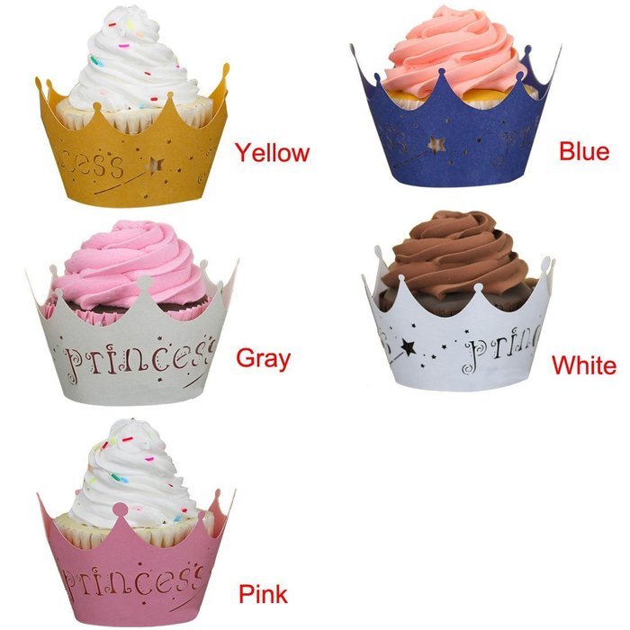 Voberry&reg; 50pcs Princess Crown Cupcake Wrappers Cases Wedding Christening Baby Girl Shower Party Cake Decoration... N3