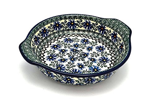 Polish Pottery Baker - Round with Grips - Medium - Blue Chicory
