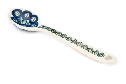 Polish Pottery Peacock Swirl Sugar Spoon