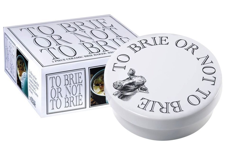 Gourmet Du Village Brie & Camembert Cheese Baker & Server with Lid, To Brie or Not To Brie, White